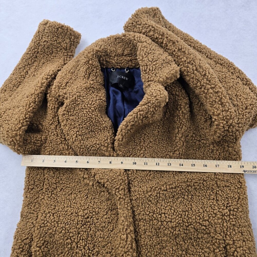J Crew Teddy Sherpa Topcoat Size XS Lined Pockets Snap Buttons Plush Brown - Picture 9 of 13